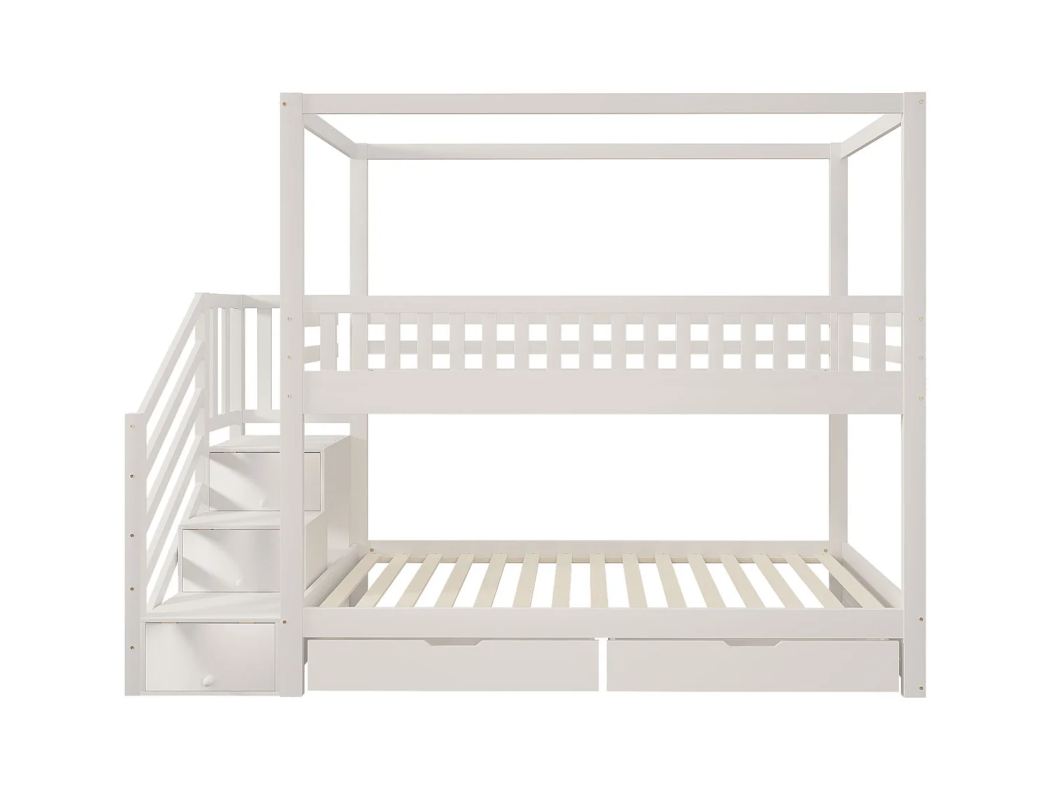 Etagenbett Kinderbett,90*200 cm,Massivholz-Doppelbett,Hausform, Sicherheitsgeländer-Design