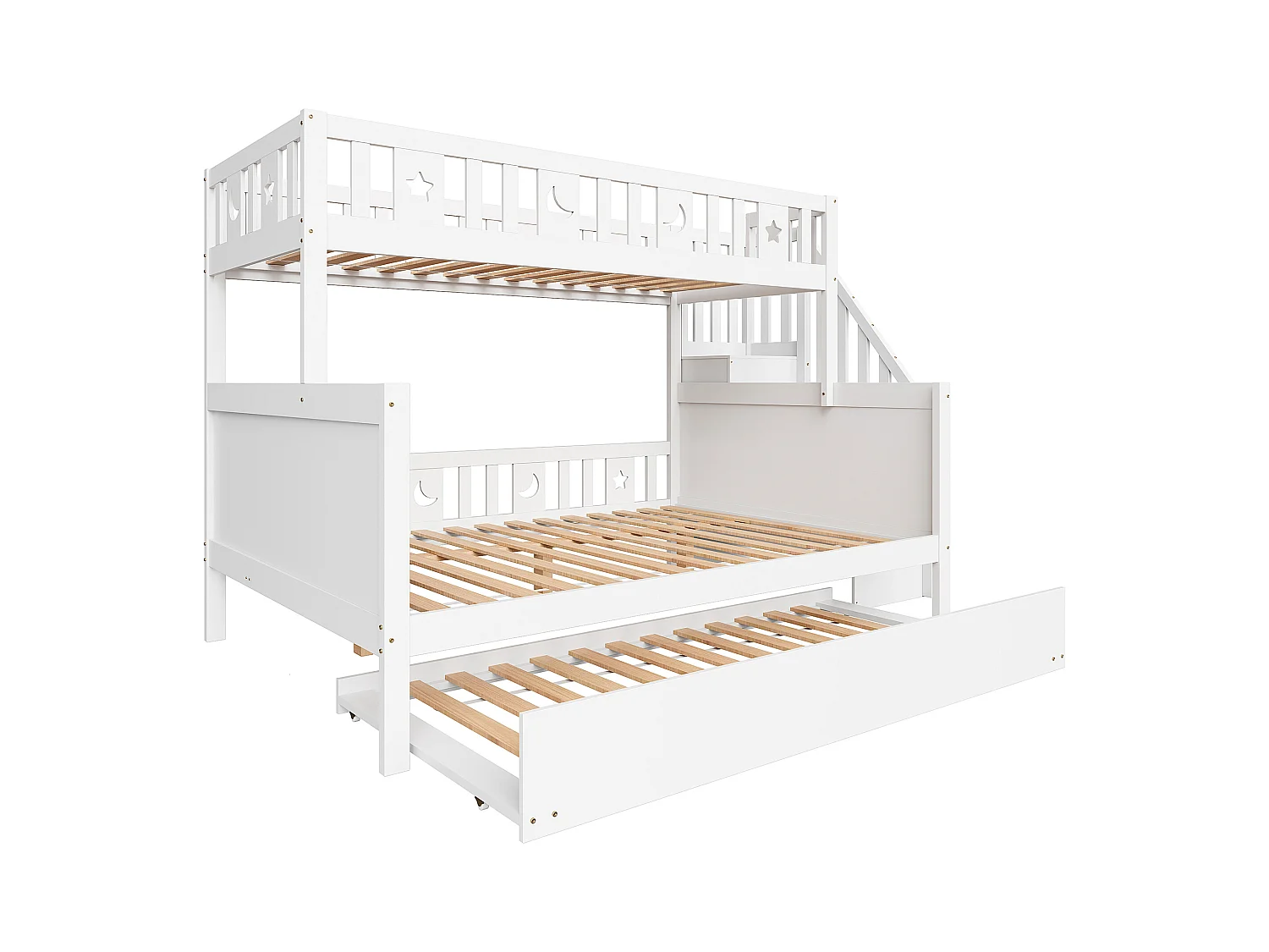 Kinderbett 90*200/140*200cm, Etagenbett aus Massivholz mit Sicherheitstreppe