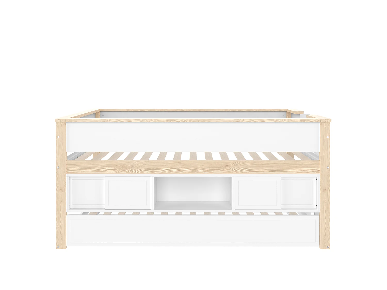 Halbhohes Bett, 90x200cm, Bett mit ausziehbarem Bett,Kinderbett,Mehrere Ablagefächer