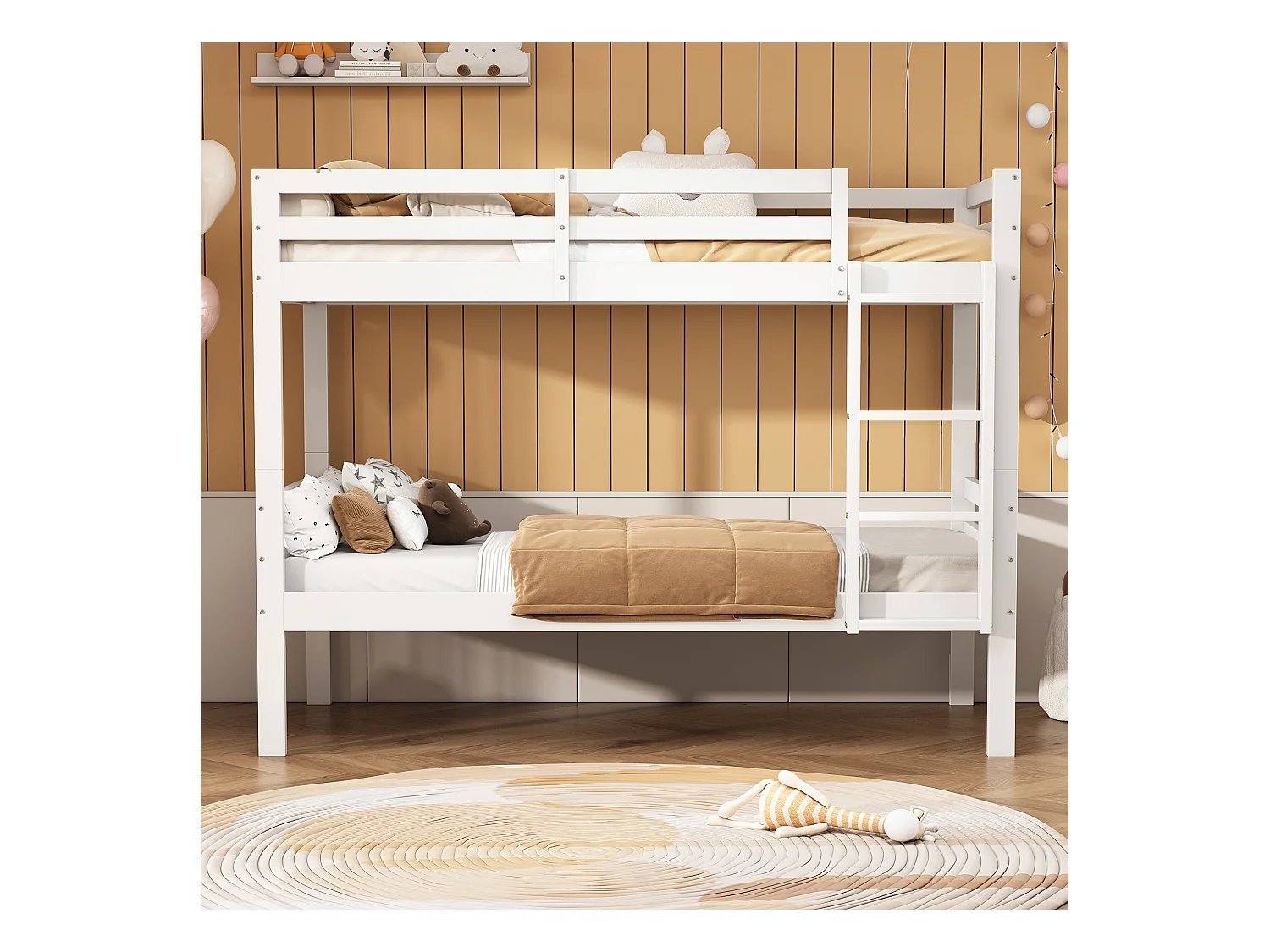 Letto a castello per bambini con scaletta retrattile a tre gradini e sponda di sicurezza