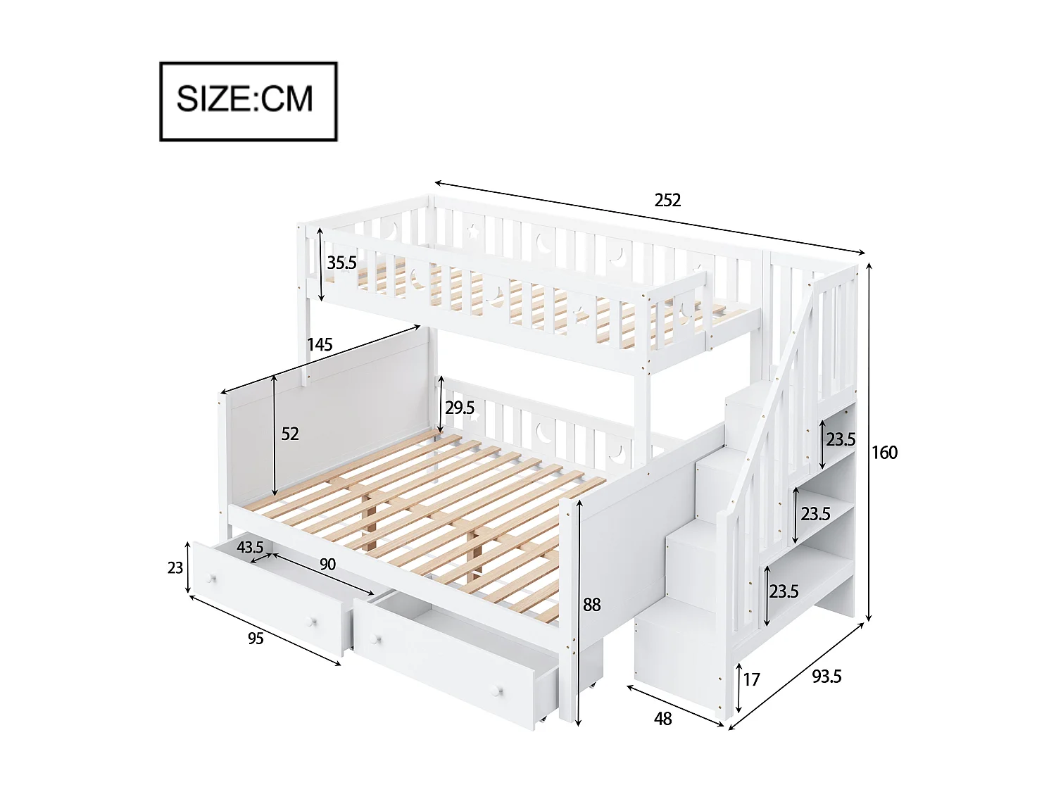 Kinderbed 90*200/140*200 cm, massief houten stapelbed met veiligheidsladder