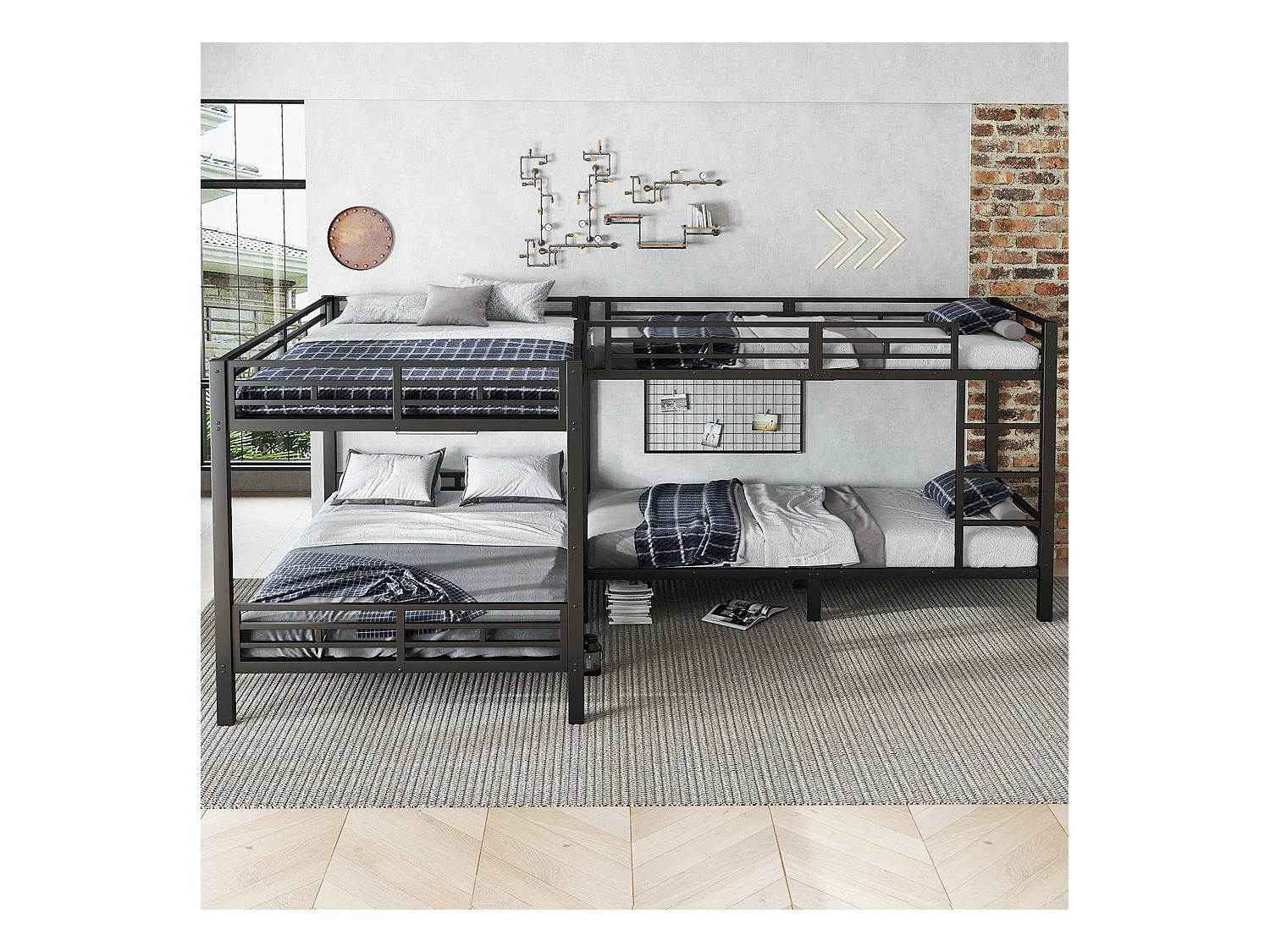 Eisenbett, Etagenbett, Dreistufige Leiter, Stabiler Lattenrost, Mehrbettkonfiguration