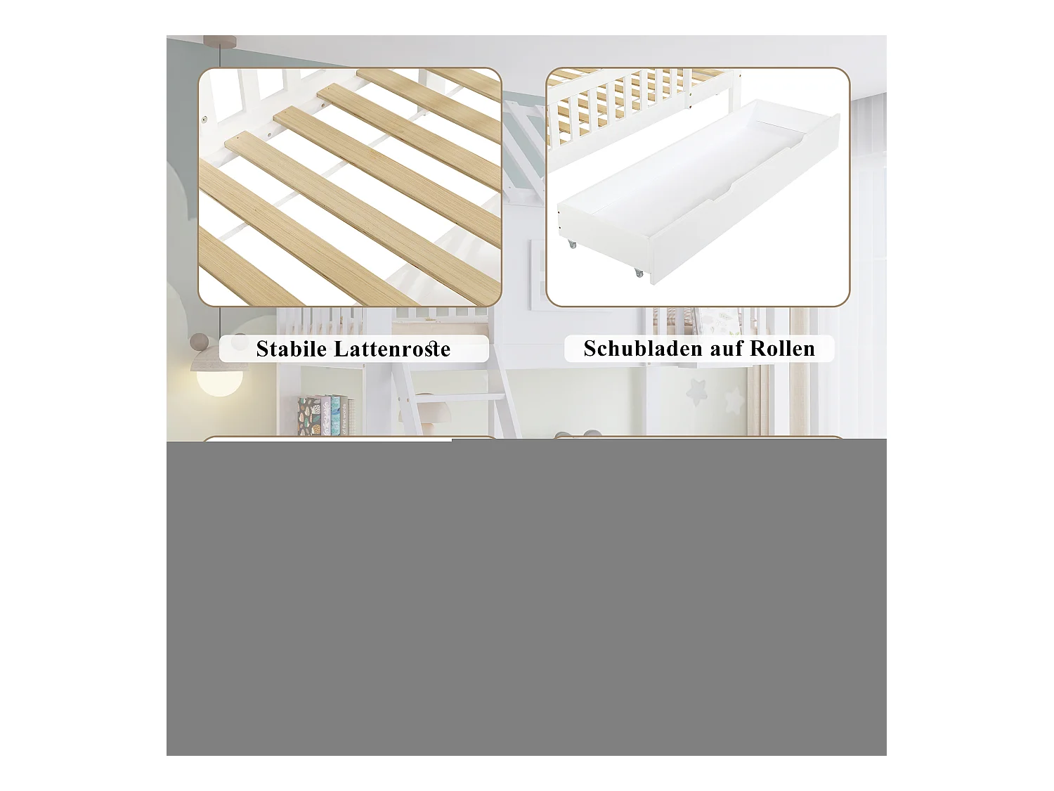 Litera infantil, dos cajones con ruedas, bonito techo y ventana