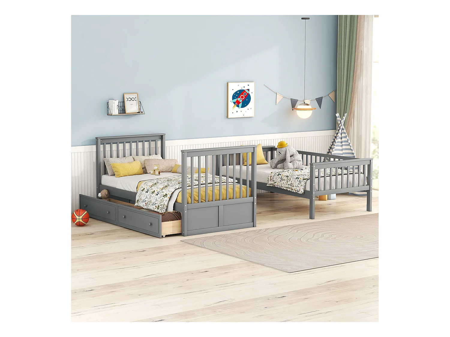 Stapelbedden 90 x 200 cm, kinderbedden, functionele bedden, stapelbedden met lades