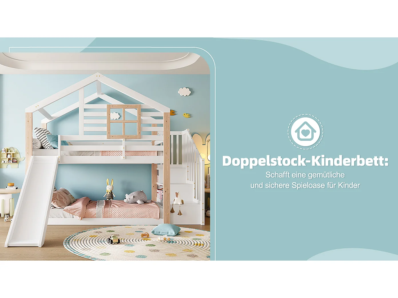 Litera infantil con tobogán y escalera de estilo escandinavo, de madera.