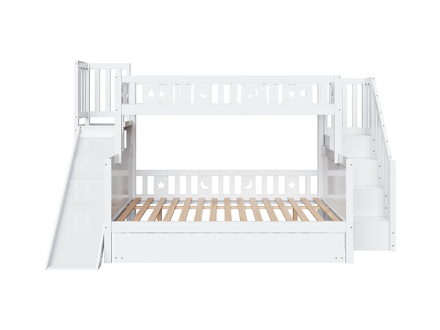 Kinderbett 90*200/140*200cm,Massivholz-Etagenbett mit Rutsche und Regal