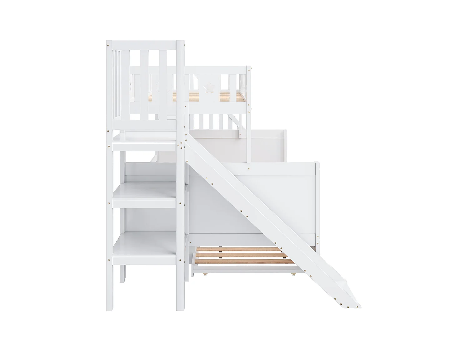 Kinderbett 90*200/140*200cm,Massivholz-Etagenbett mit Rutsche und Regal