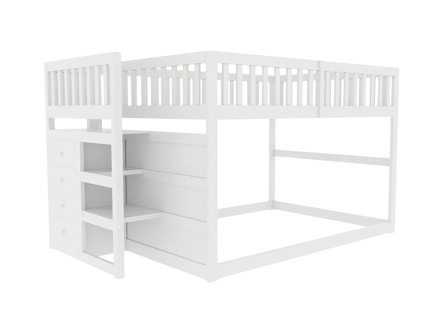 Niedriges Etagenbett140 x 200 cm, Sicherheits-Etagenbett mit Staufach, hohes Zaun-Design