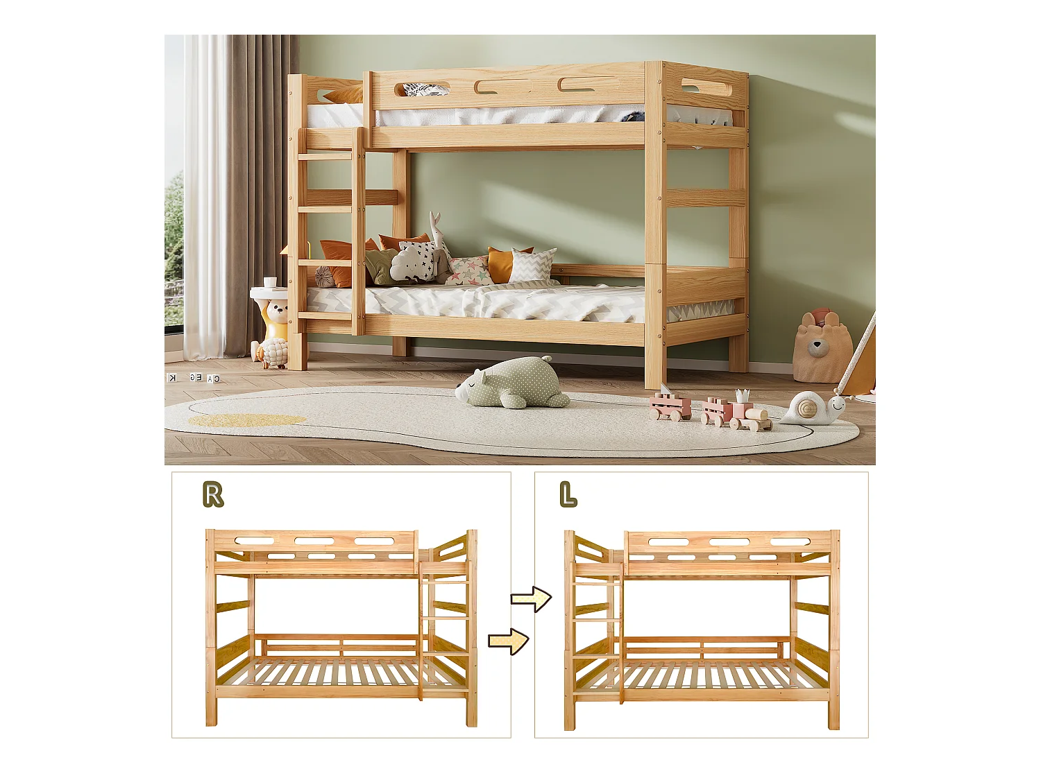 Etagenbett für Kinder und Jugendliche, Kinderbett, unkomplizierte Montage,90x200cm