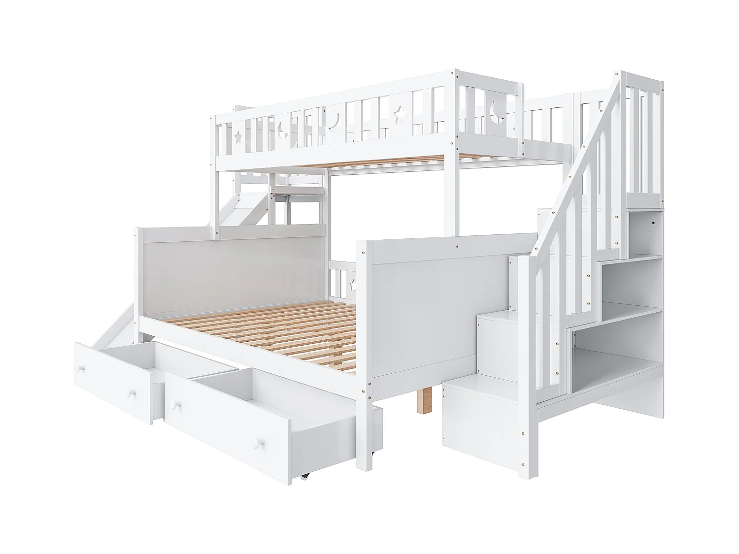 Kinderbett 90*200/140*200 cm, Massivholz-Etagenbett mit Rutsche und Regal