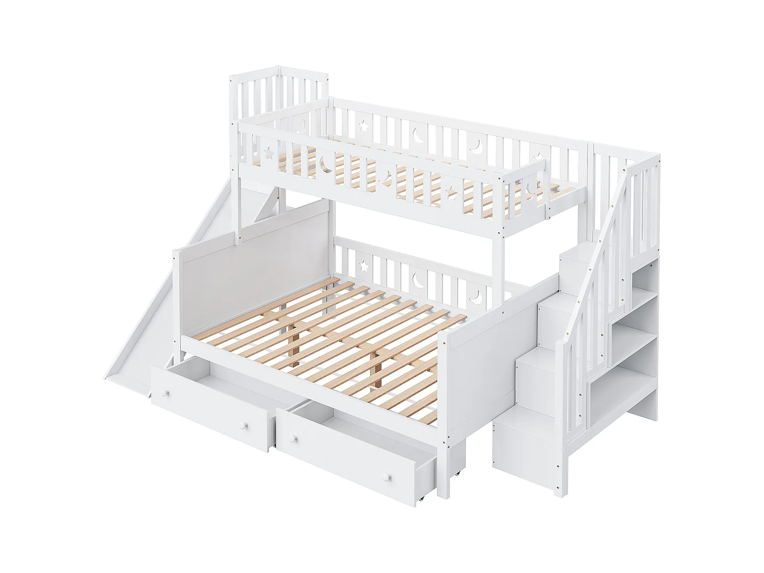 Kinderbett 90*200/140*200 cm, Massivholz-Etagenbett mit Rutsche und Regal