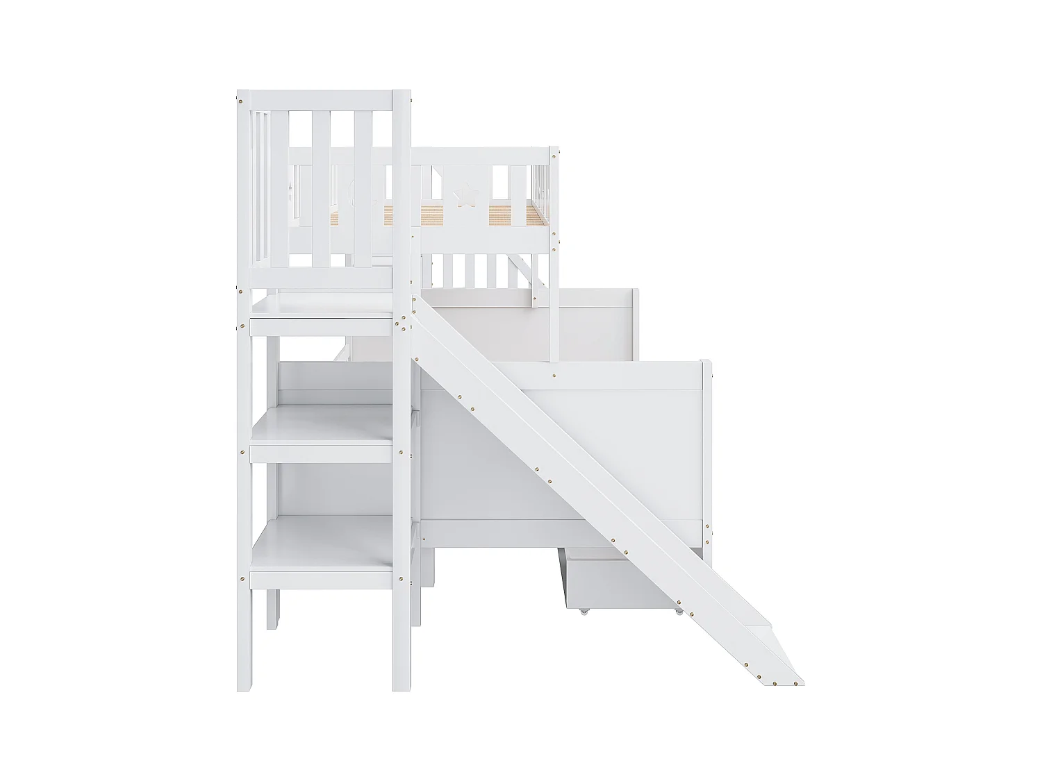 Kinderbett 90*200/140*200 cm, Massivholz-Etagenbett mit Rutsche und Regal