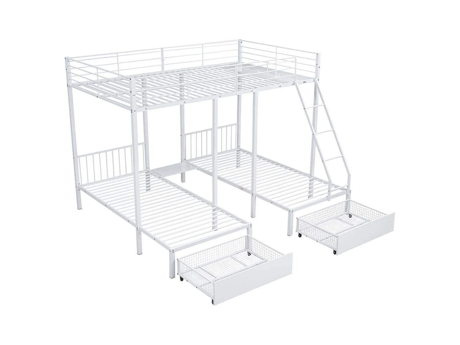 Dreifaches Etagenbett mit Schubladen, Metallbettrahmen,multifunktionales Metallrahmenbett