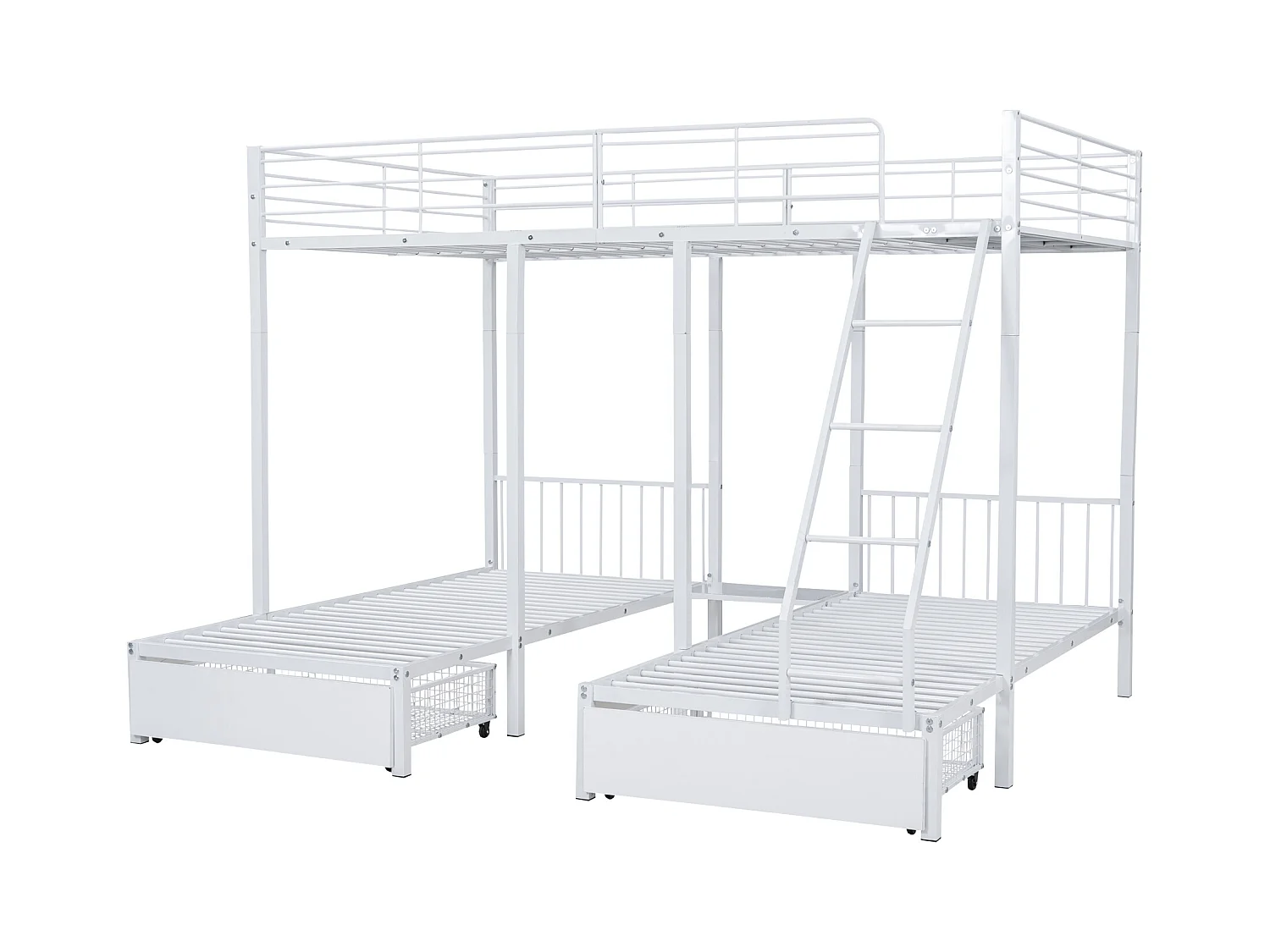 Dreifaches Etagenbett mit Schubladen, Metallbettrahmen,multifunktionales Metallrahmenbett