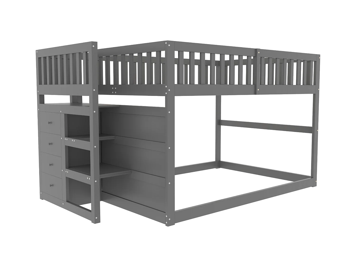 Niedriges Etagenbett140 x 200 cm, Sicherheits-Etagenbett mit Staufach, hohes Zaun-Design