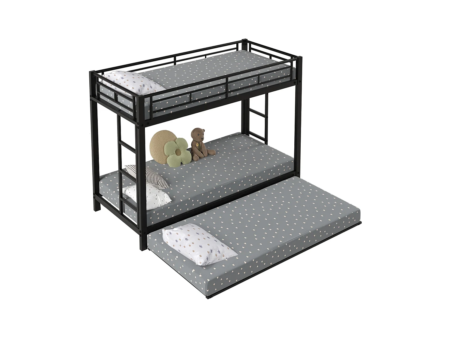 90*200cm Etagenbett, Eisenrahmenbett, Kinderbett, ausgestattet mit Ausziehbett