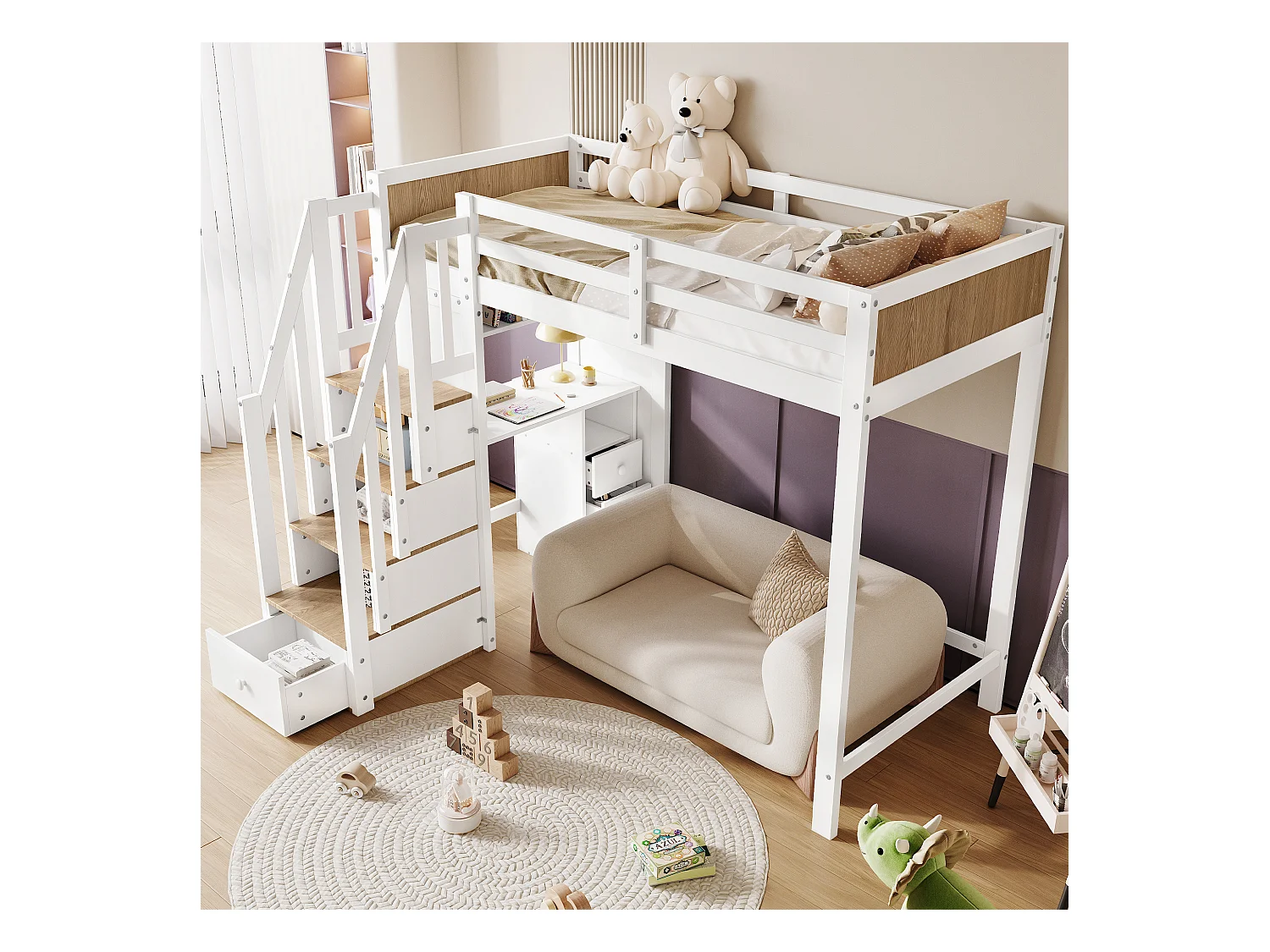 Etagenbett, Kinderbett, Mit farblich abgesetztem Fallschutzgitter