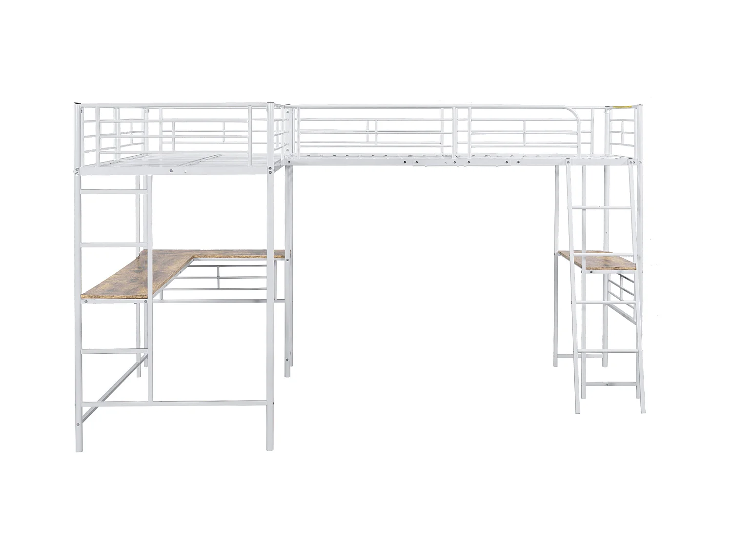 Lit mezzanine 90 x 200 cm, deux lits superposés, table sous le lit, double escalier