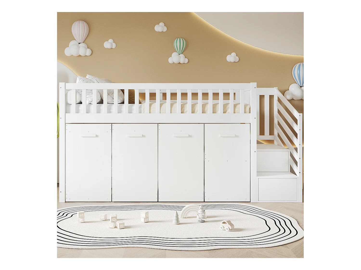 Multifunctioneel kinderstapelbed met veiligheidsrail en leuning