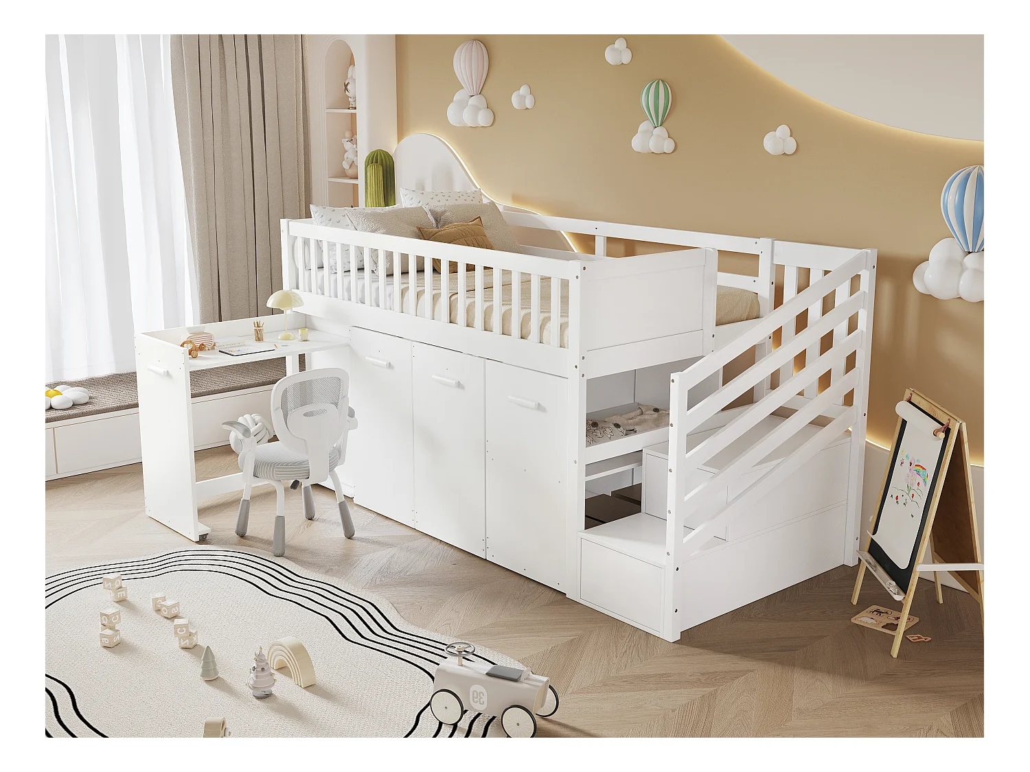 Multifunctioneel kinderstapelbed met veiligheidsrail en leuning