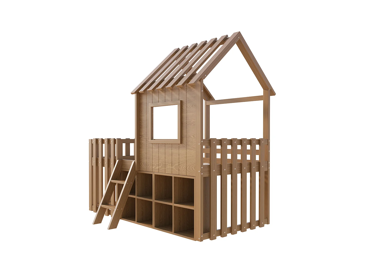 Kinderbed, 90 x 200 cm, met dak en raam, open opbergruimte