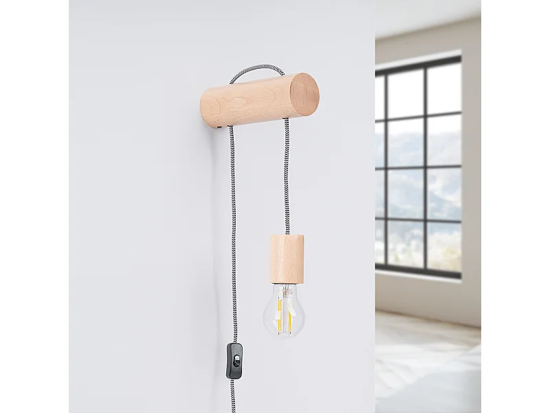 Applique Zynto grenier en bois - 1 sources lumineuses 4000K - L.6 x H.55 cm - bois naturel/blanc/noir