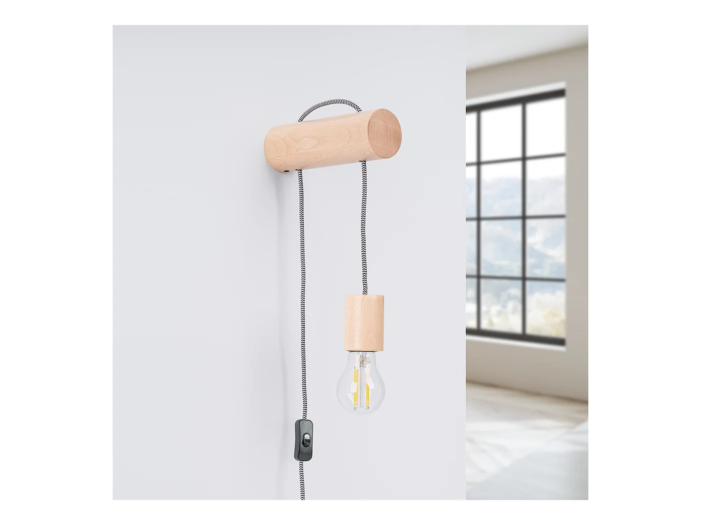 Applique Zynto grenier en bois - 1 sources lumineuses 4000K - L.6 x H.55 cm - bois naturel/blanc/noir