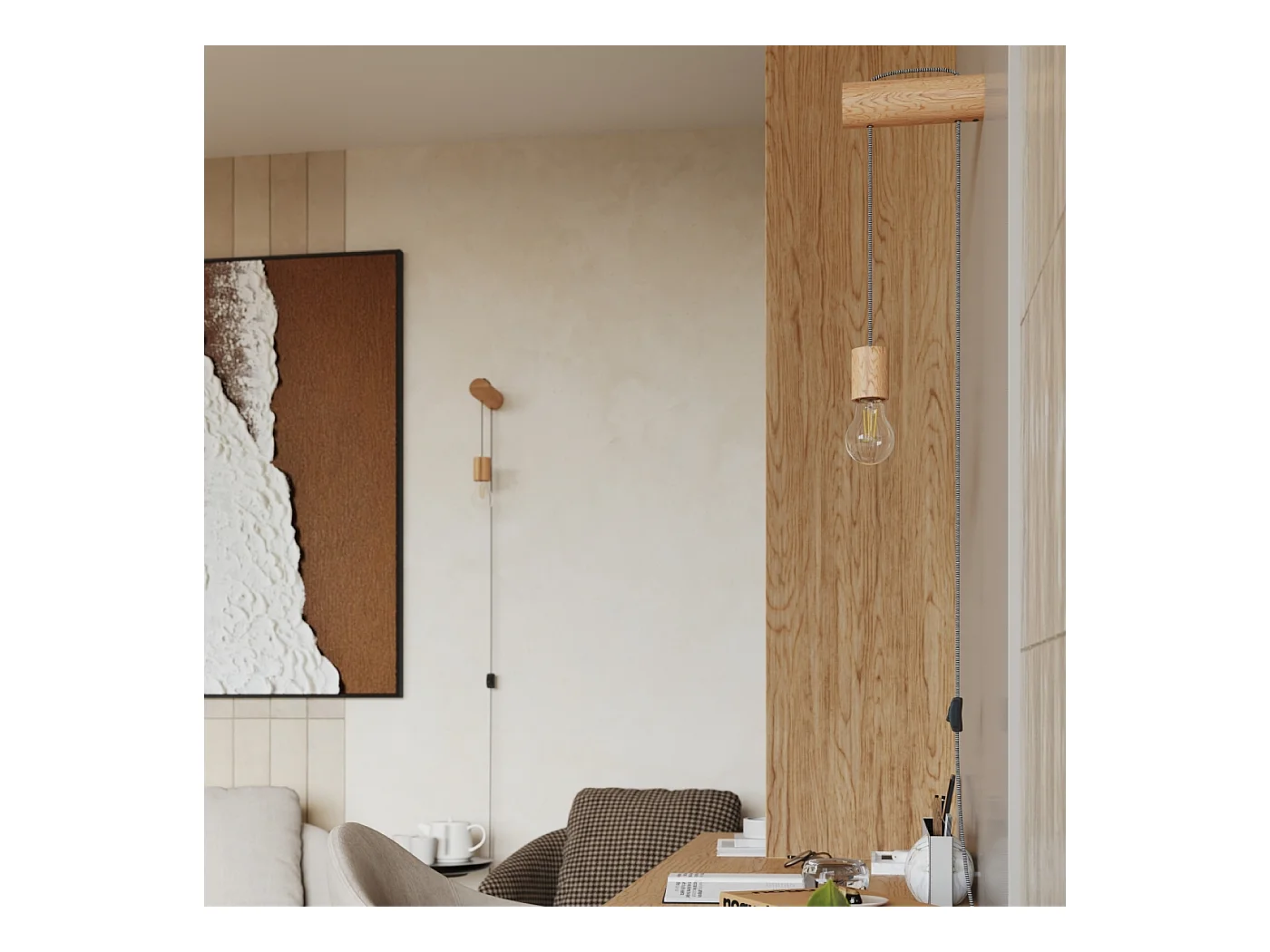 Applique Zynto grenier en bois - 1 sources lumineuses 4000K - L.6 x H.55 cm - bois naturel/blanc/noir