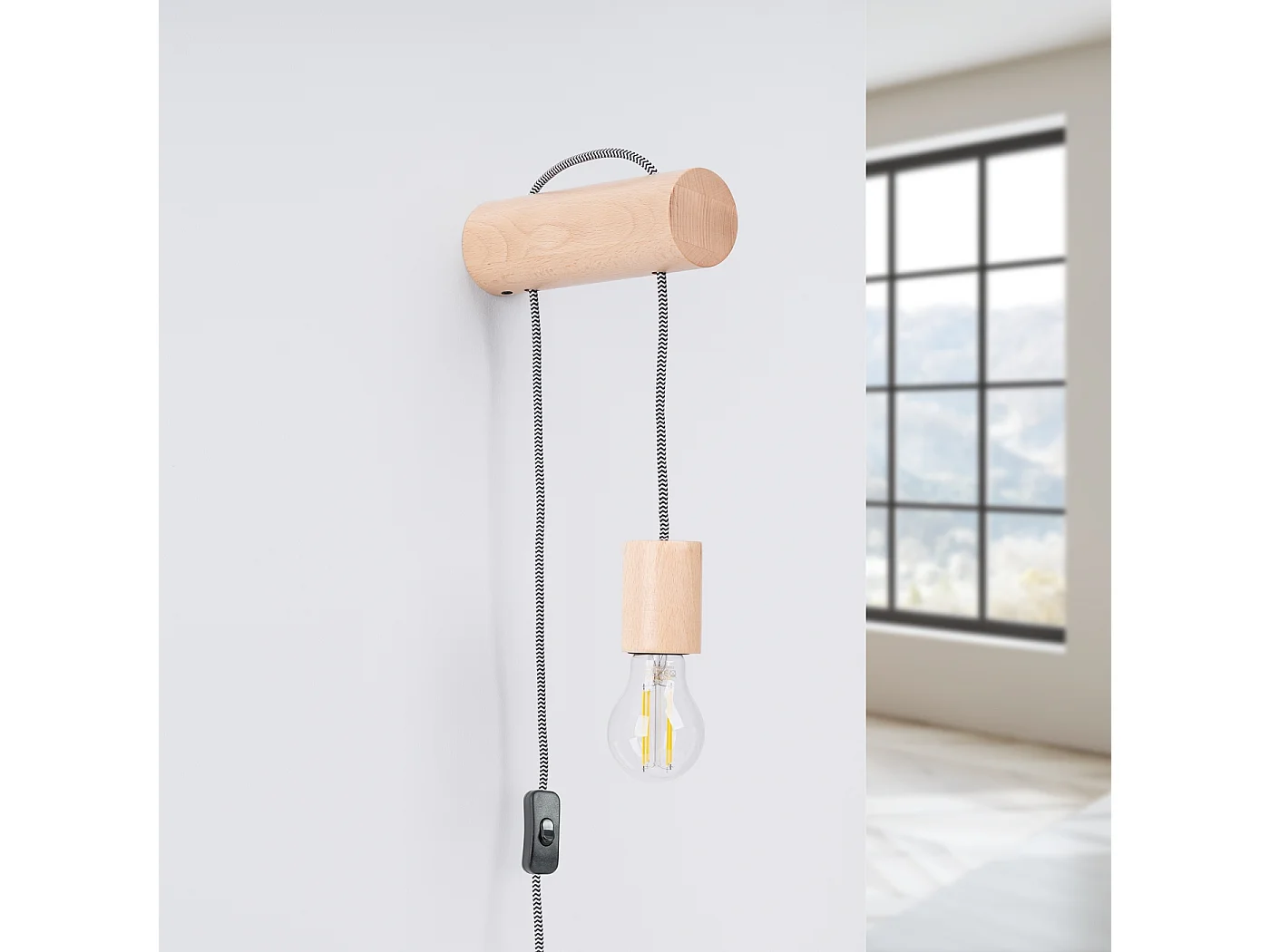 Applique Zynto grenier en bois - 1 sources lumineuses 4000K - L.6 x H.55 cm - bois naturel/blanc/noir