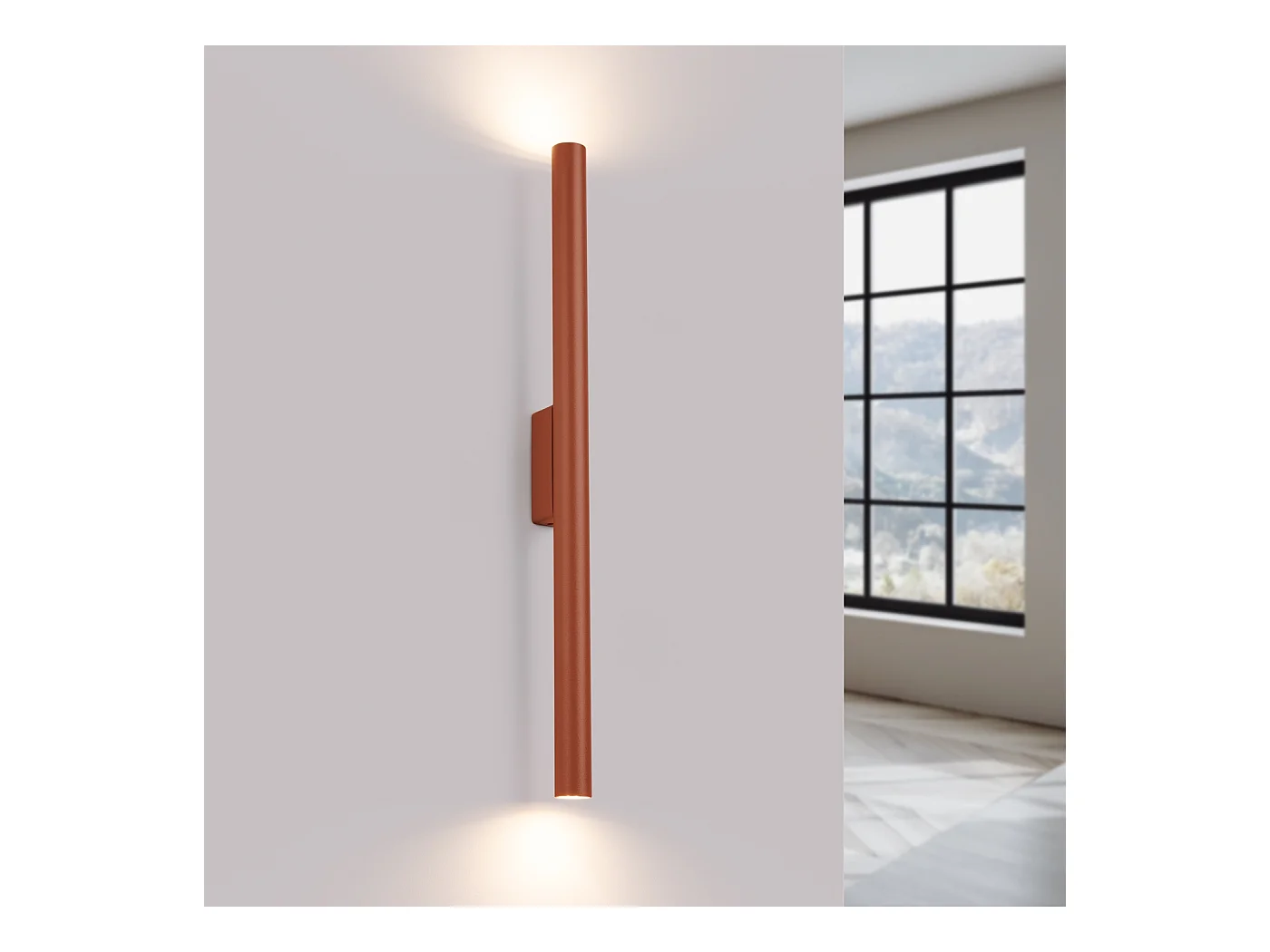 Applique Brill moderne en acier - 2 sources lumineuses 4000K - L.2,5 x H.50 cm - ocre rouge
