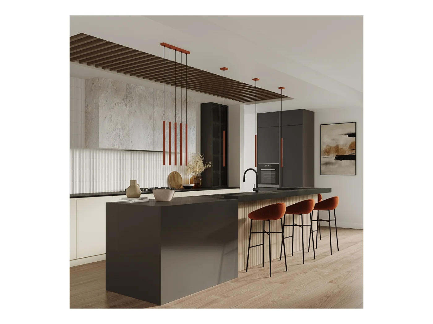 Applique Brill moderne en acier - 2 sources lumineuses 4000K - L.2,5 x H.50 cm - ocre rouge