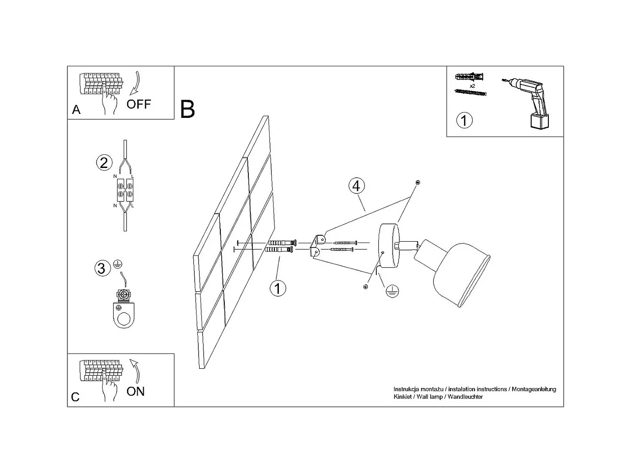 Candeeiros de parede Zenda sótão, aço - 1 fontes de luz 4000K - L.19 x H.17 cm - preto