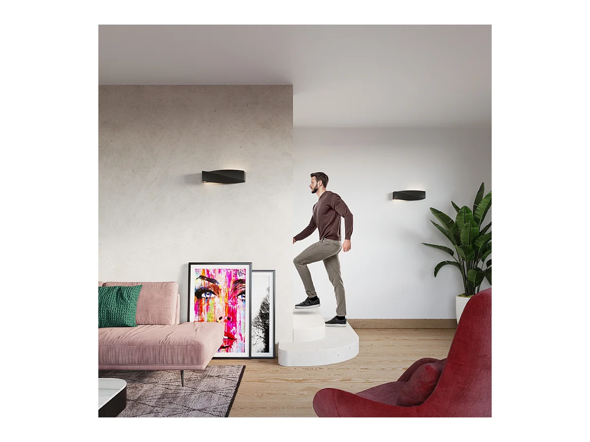 Wandlampen Sigmonix modern van  - 1 lichtbronnen 4000K - L.42 x H.14 cm - zwart