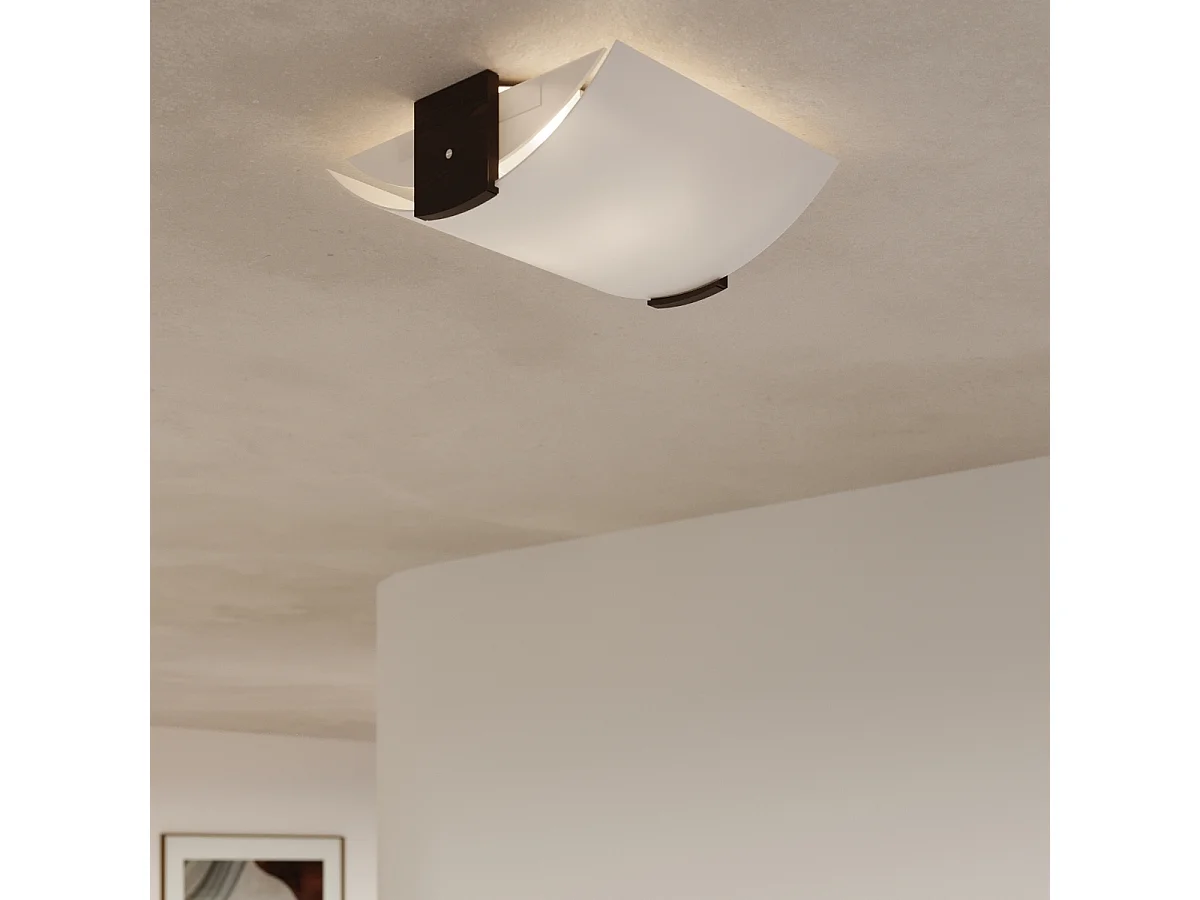 Appliques Nerilo moderne en bois/verre - 2 sources lumineuses 4000K - L.33 x H.14 cm - wengé/blanc