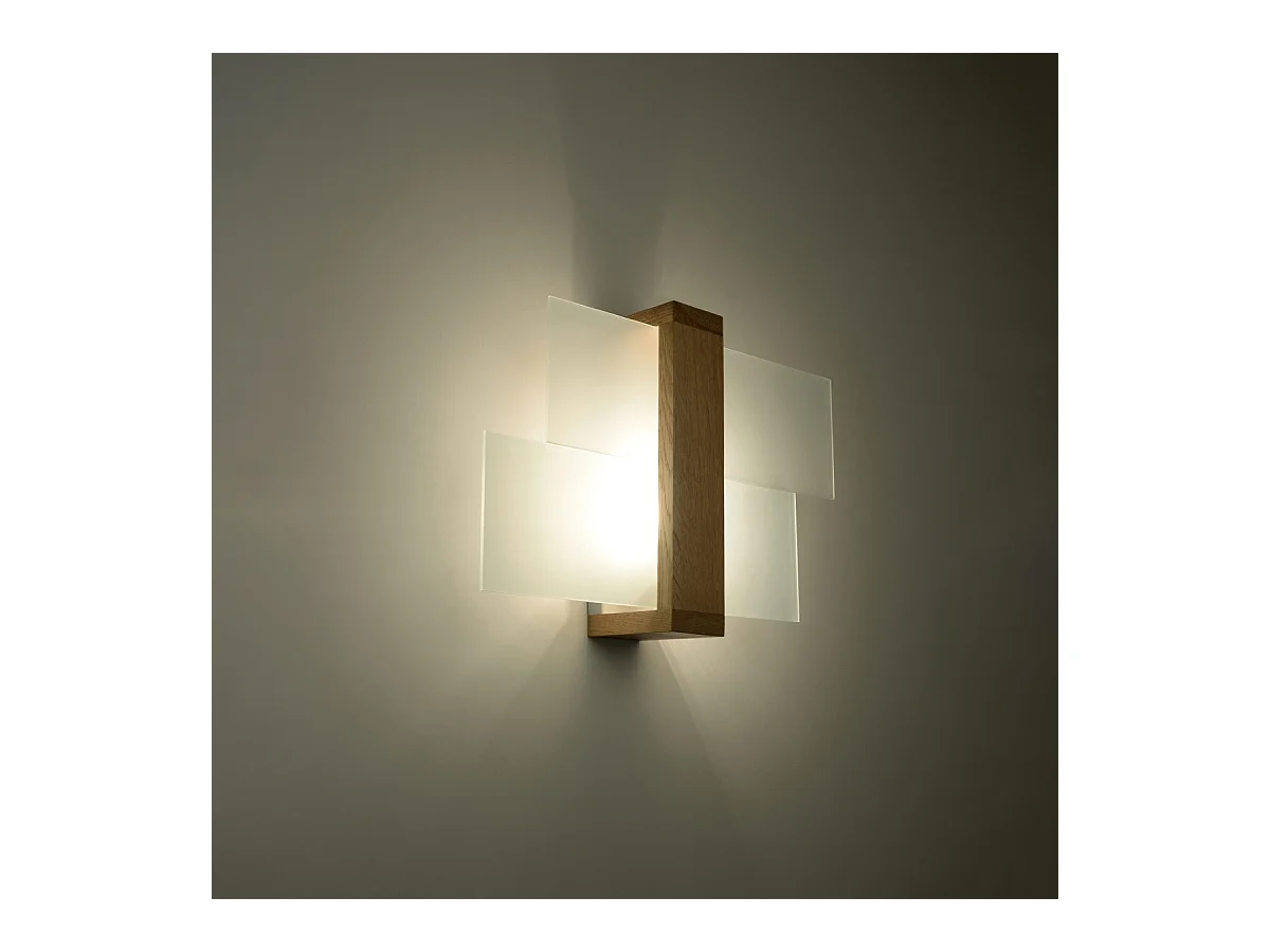 Wandlampen Ignis skandinavisch aus  Holz/Glas - 1 lichtquellen 4000K - L.43 x H. cm - Naturholz