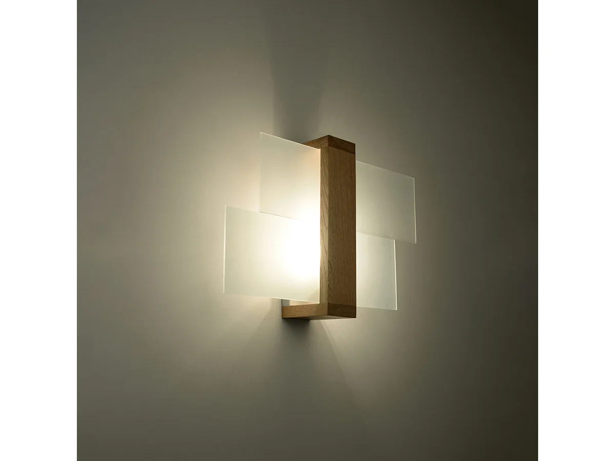 Appliques Ignis scandinave en bois/verre - 1 sources lumineuses 4000K - L.43 x H.30 cm - bois naturel