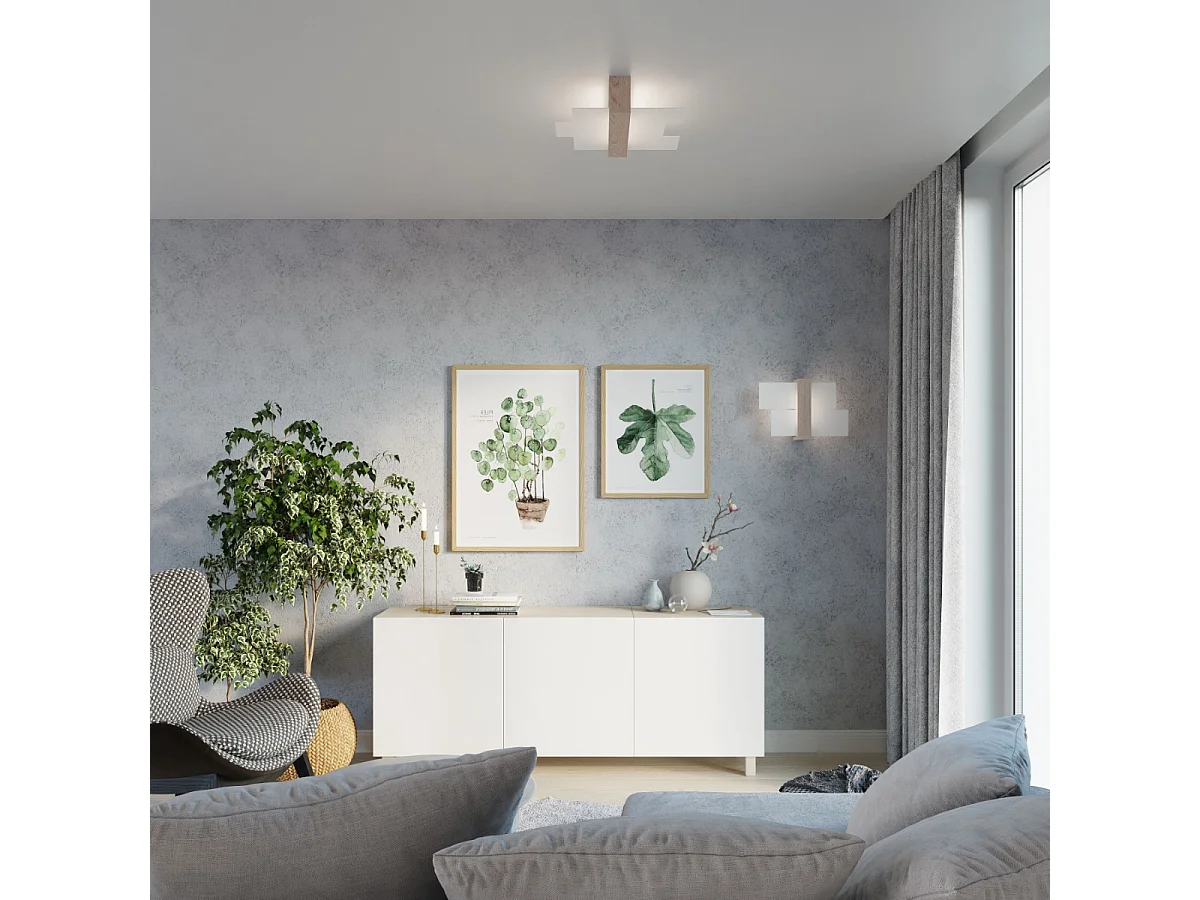 Appliques Ignis scandinave en bois/verre - 1 sources lumineuses 4000K - L.43 x H.30 cm - bois naturel