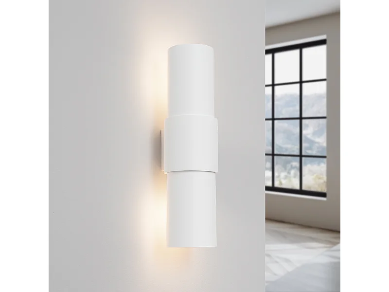 Lampada da parete Torow minimalista di acciaio - 2 sorgenti luminose 3000K - L.10 x A.37 cm - bianco