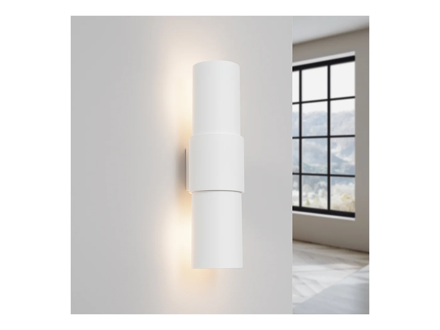 Lampada da parete Torow minimalista di acciaio - 2 sorgenti luminose 3000K - L.10 x A.37 cm - bianco