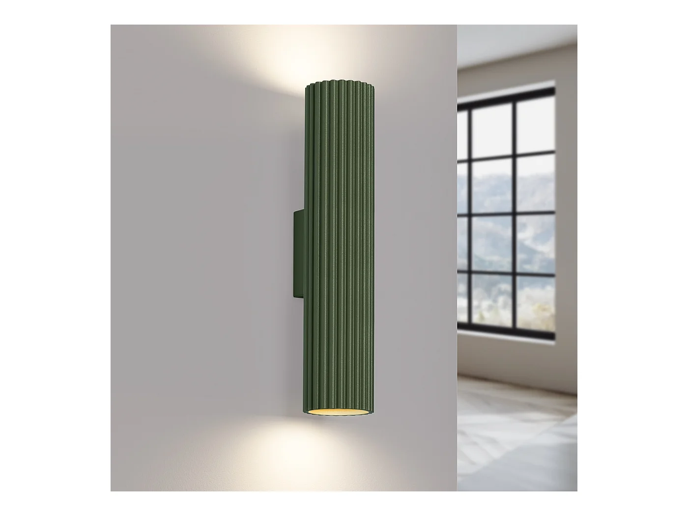 Wandlamp Gloow minimalistisch van  - 2 lichtbronnen 4000K - L.6,5 x H.30 cm - olijfgroen