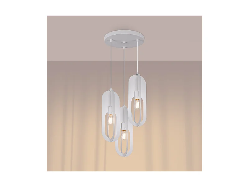 Lampade a sospensione Synexus moderno di acciaio - 3 sorgenti luminose 3000K - L.43 x A.130 cm - bianco