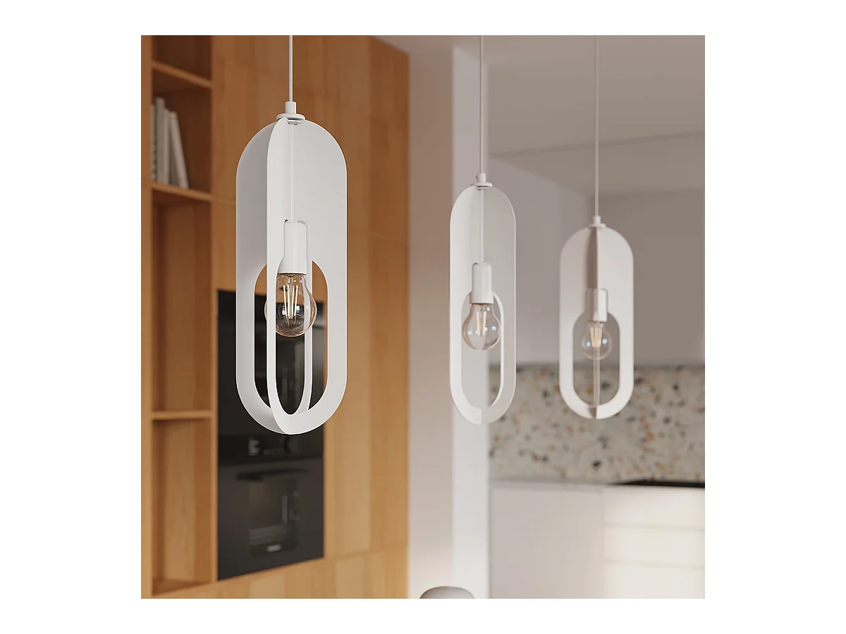 Lampade a sospensione Synexus moderno di acciaio - 3 sorgenti luminose 3000K - L.43 x A.130 cm - bianco