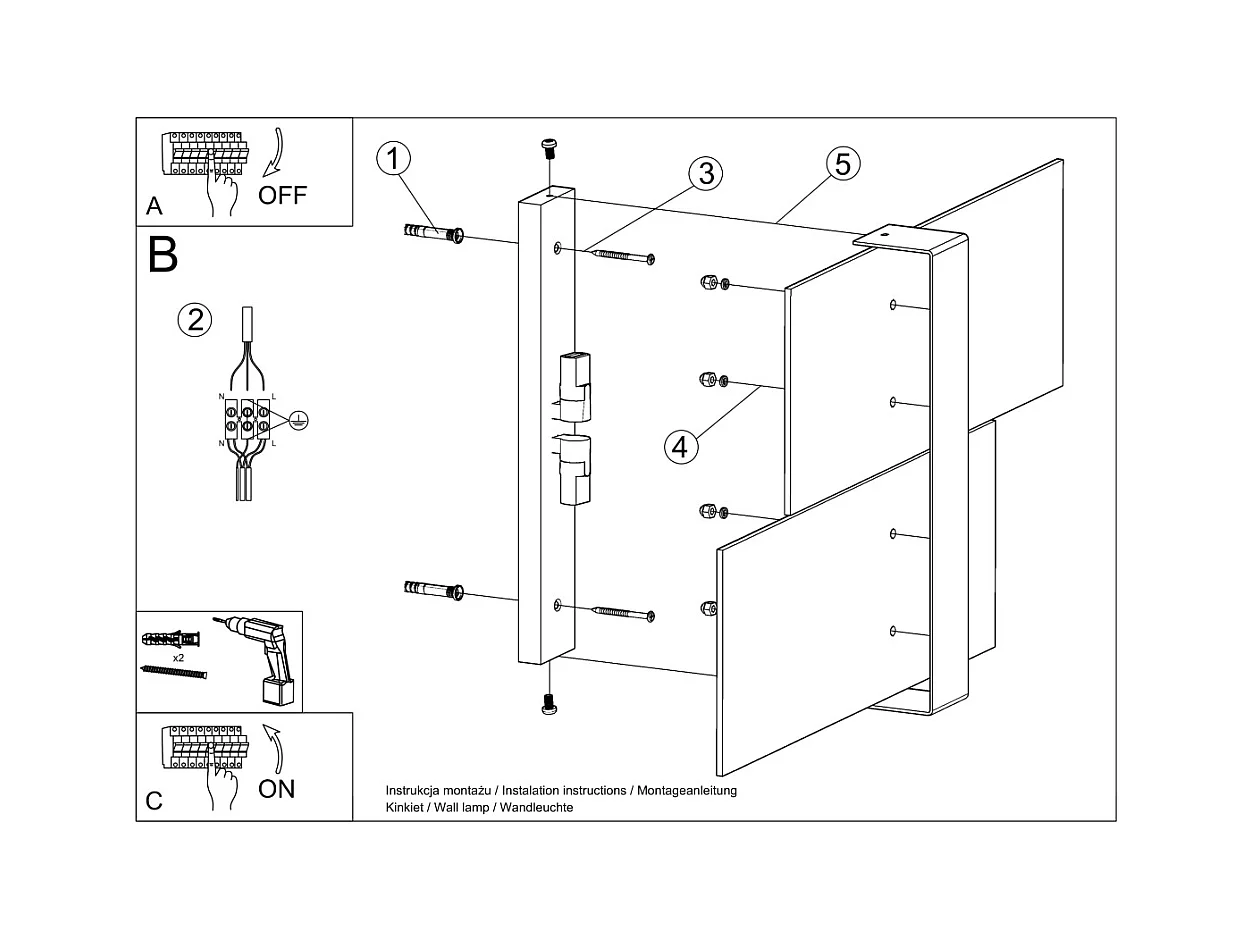 Lampade da parete Verre moderno di acciaio/vetro - 2 sorgenti luminose 4000K - L.39 x A.28 cm - bianco