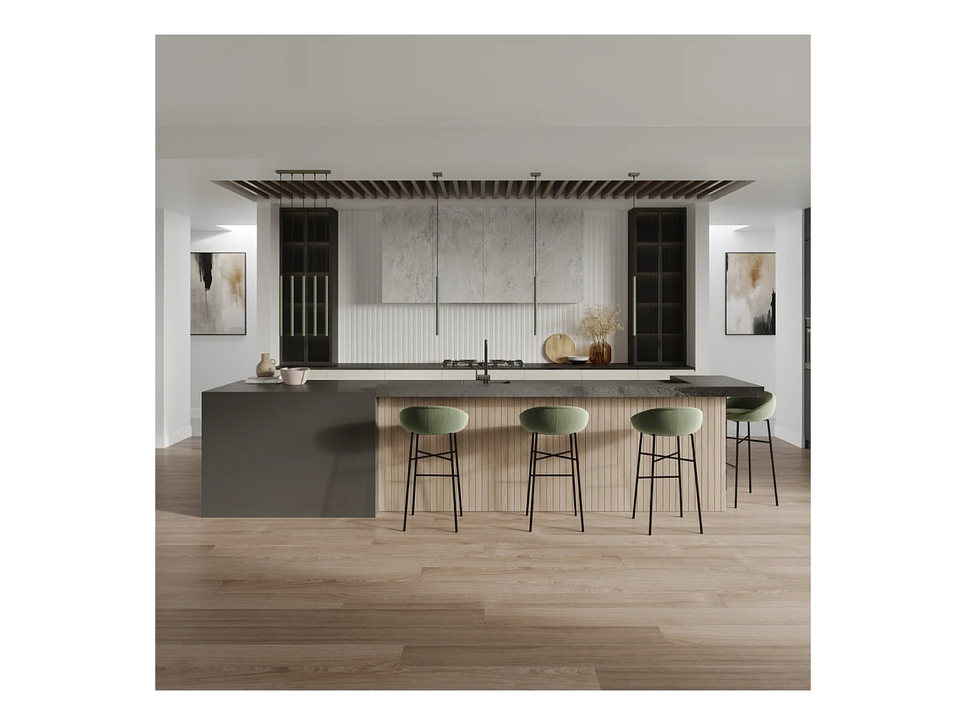 Applique Brill moderne en acier - 2 sources lumineuses 4000K - L.2,5 x H.50 cm - vert olive