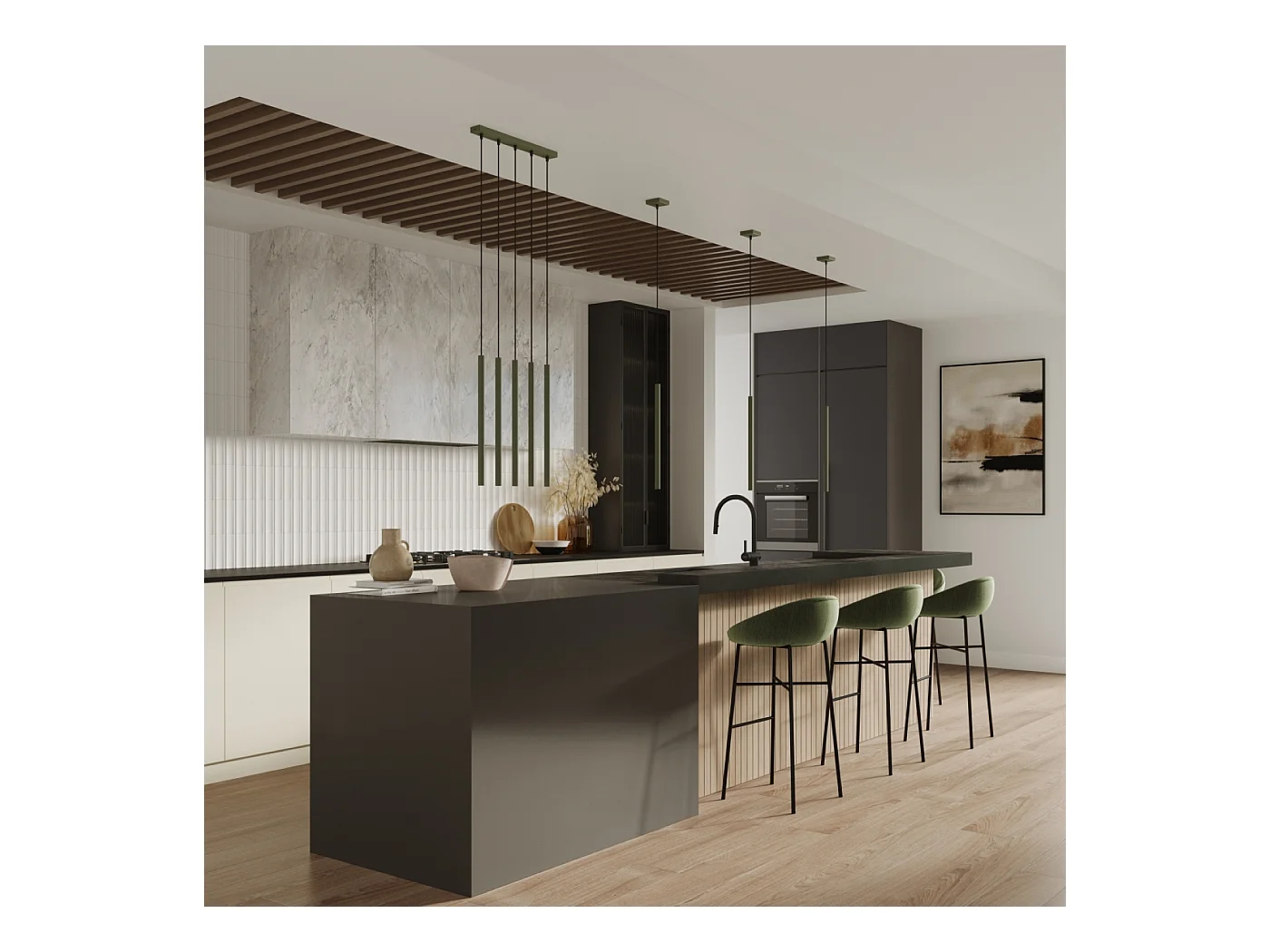 Applique Brill moderne en acier - 2 sources lumineuses 4000K - L.2,5 x H.50 cm - vert olive