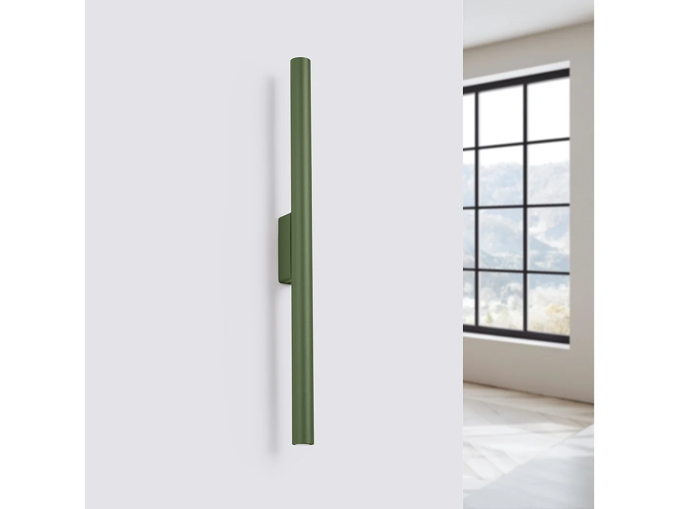 Applique Brill moderne en acier - 2 sources lumineuses 4000K - L.2,5 x H.50 cm - vert olive