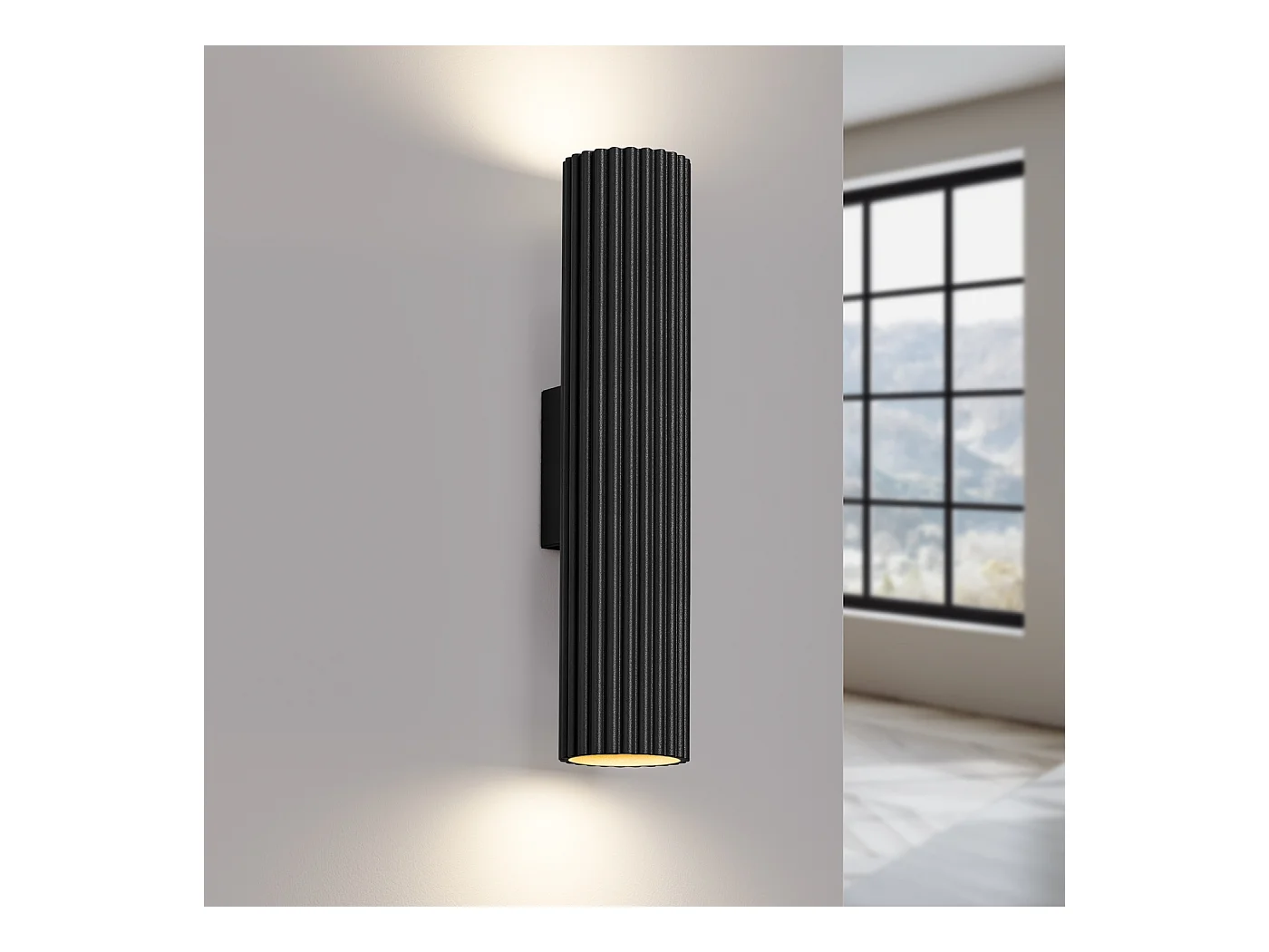 Wandleuchte Gloow minimalistisch aus  Aluminium - 2 lichtquellen 4000K - L.6,5 x H. cm - Schwarz