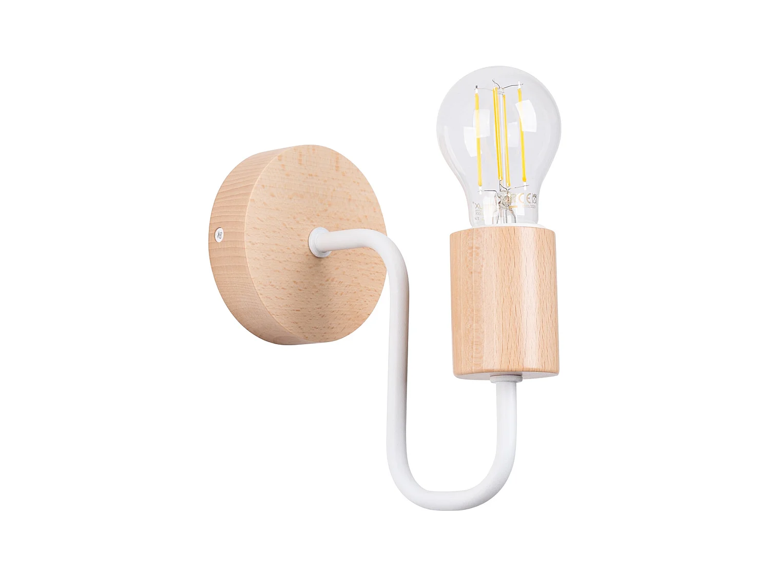 Luminária de parede Zimbo sótão, aço/madeira - 1 fontes de luz 4000K - L.8 x H.18.5 cm - madeira branca/natural