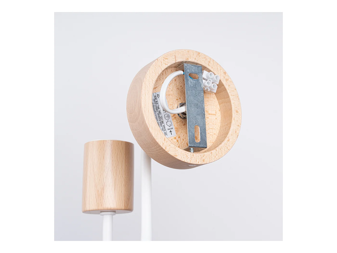 Luminária de parede Zimbo sótão, aço/madeira - 1 fontes de luz 4000K - L.8 x H.18.5 cm - madeira branca/natural