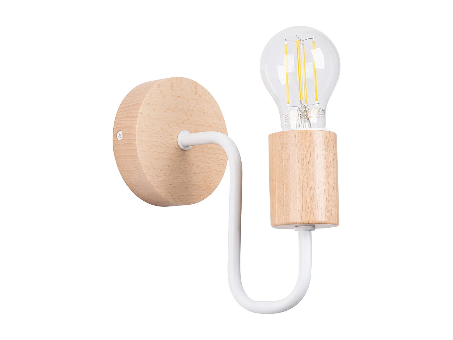 Applique Zimbo grenier en acier/bois - 1 sources lumineuses 4000K - L.8 x H.18,5 cm - blanc/bois naturel